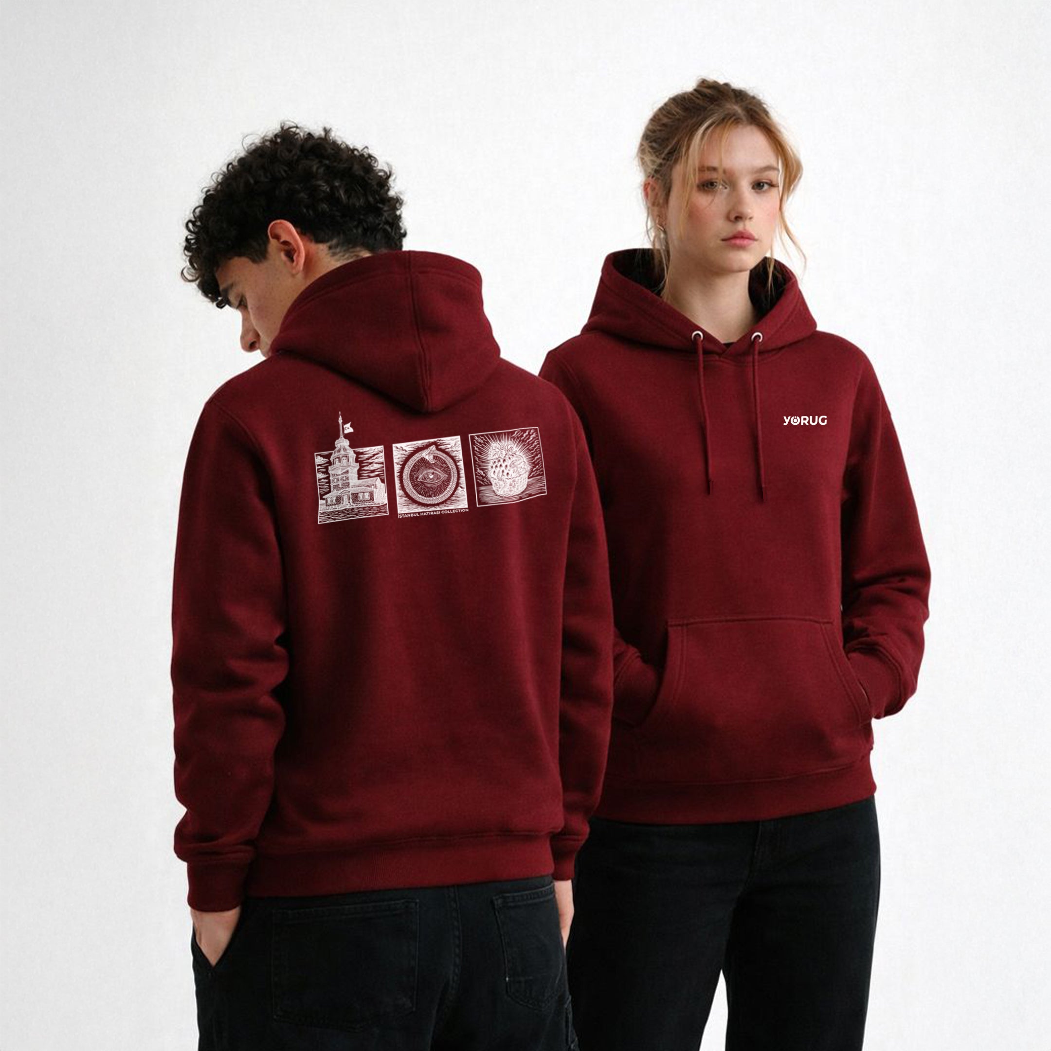 Bordo Unisex Hoodie Kız Kulesi & Kehanet