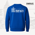 Saks Mavi Bisiklet Yaka Sweatshirt Galata Kulesi & Kedi