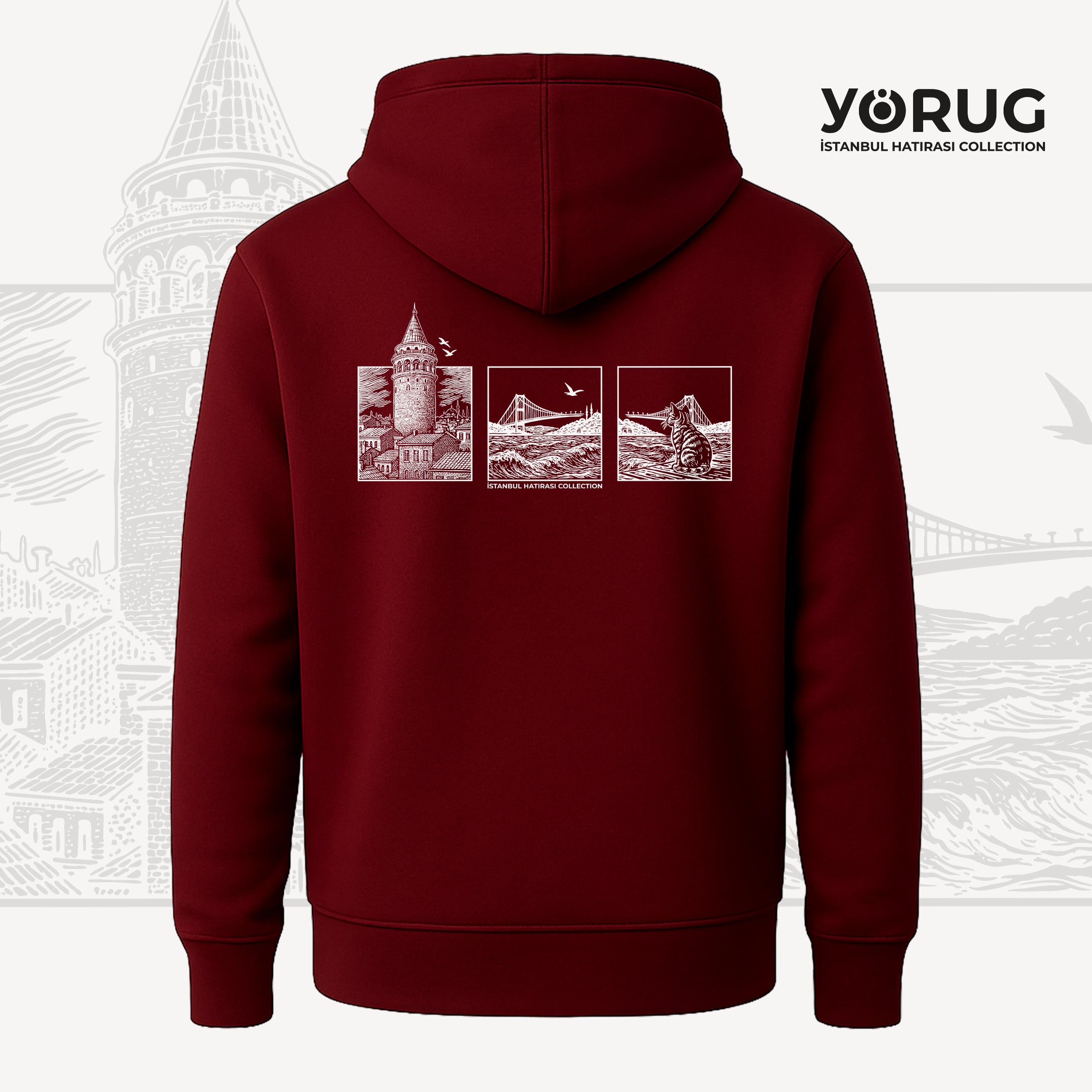 Siyah Unisex Hoodie Galata Kulesi & Kedi