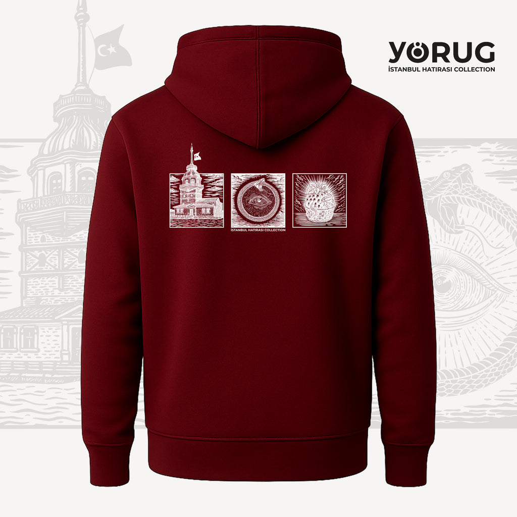 Bordo Unisex Hoodie Kız Kulesi & Kehanet