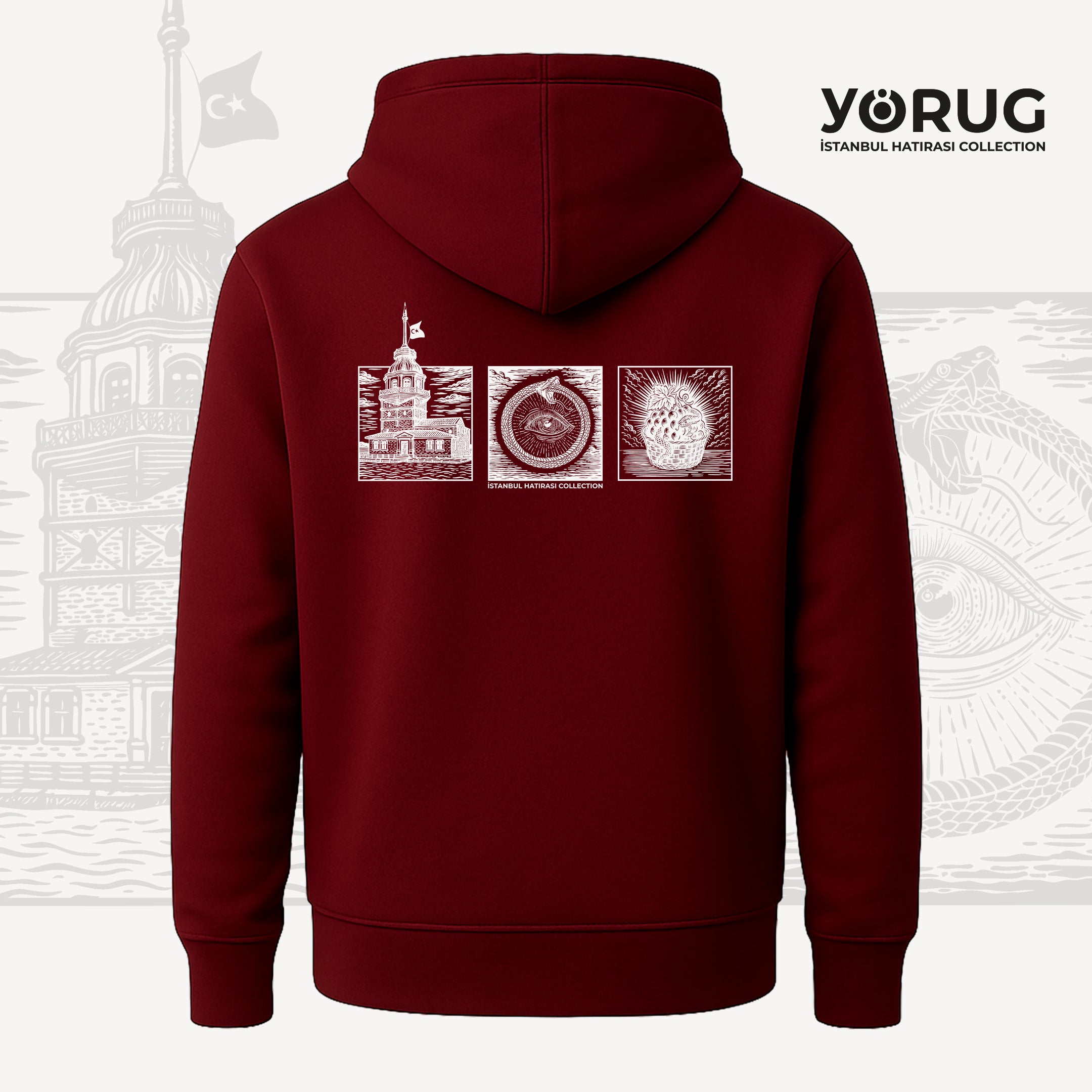 Bordo Unisex Hoodie Kız Kulesi & Kehanet