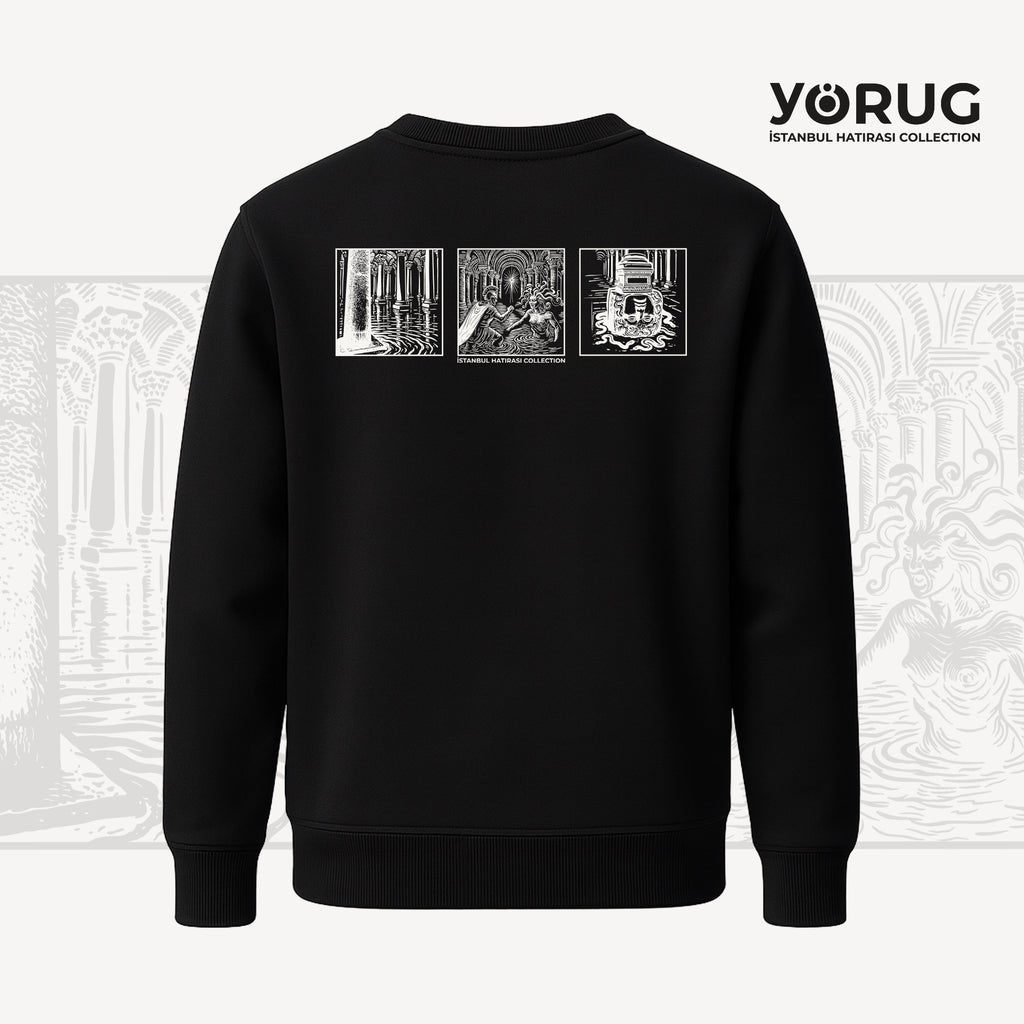 Siyah Bisiklet Yaka Sweatshirt Yerebatan & Medusa