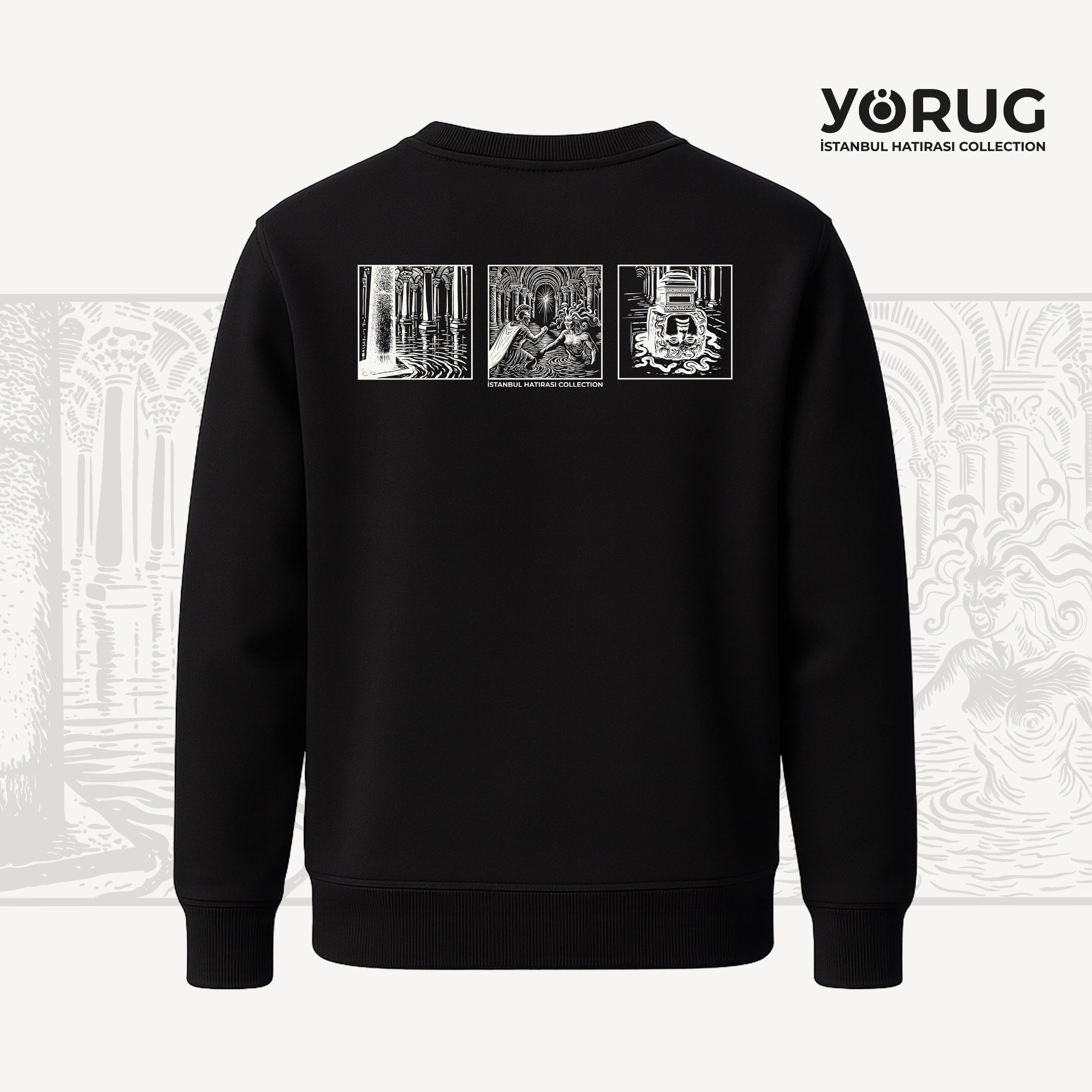 Siyah Bisiklet Yaka Sweatshirt Yerebatan & Medusa