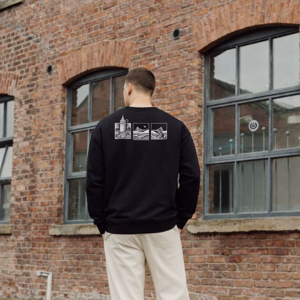 Siyah Bisiklet Yaka Sweatshirt Galata Kulesi