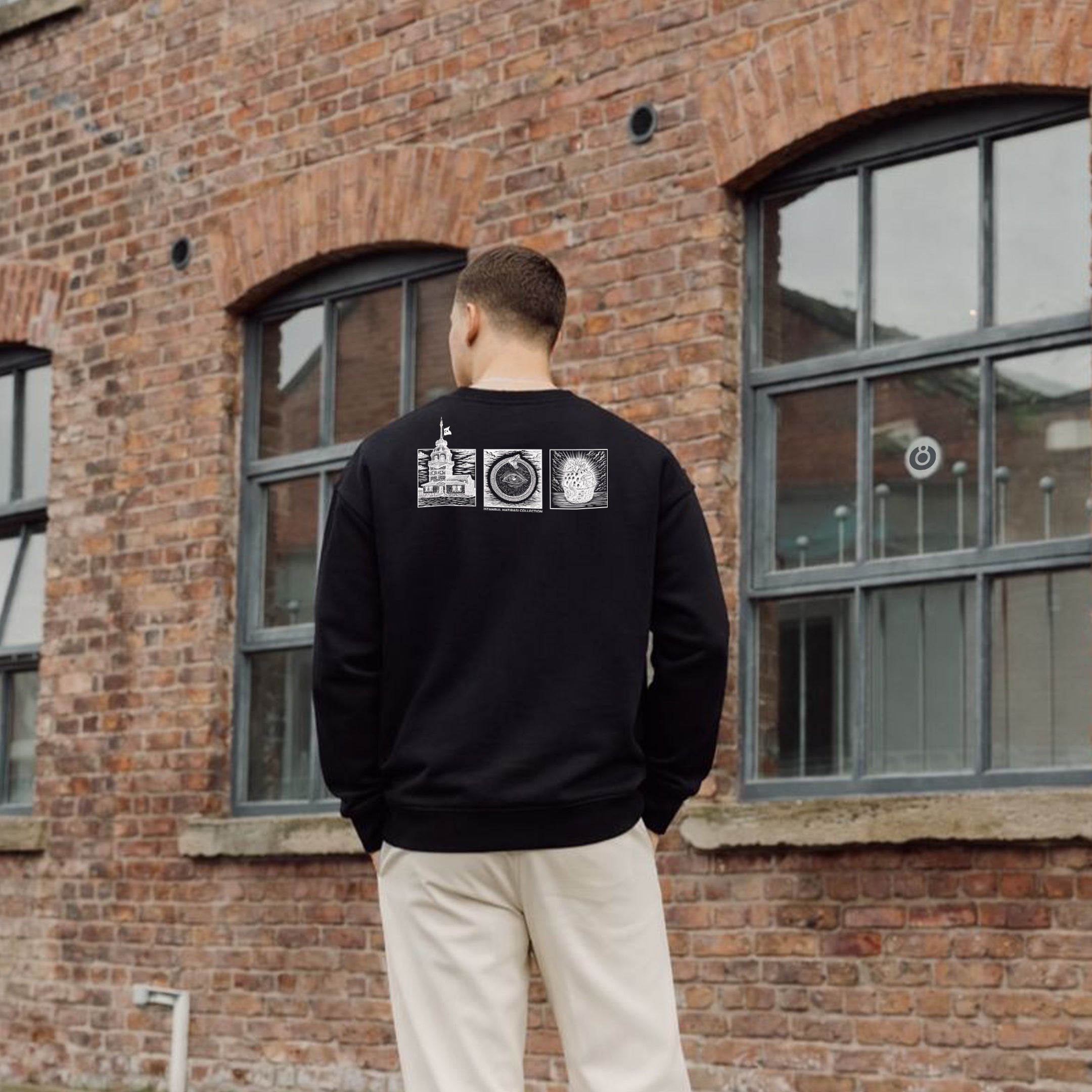 Siyah Bisiklet Yaka Sweatshirt Kız Kulesi & Kehanet